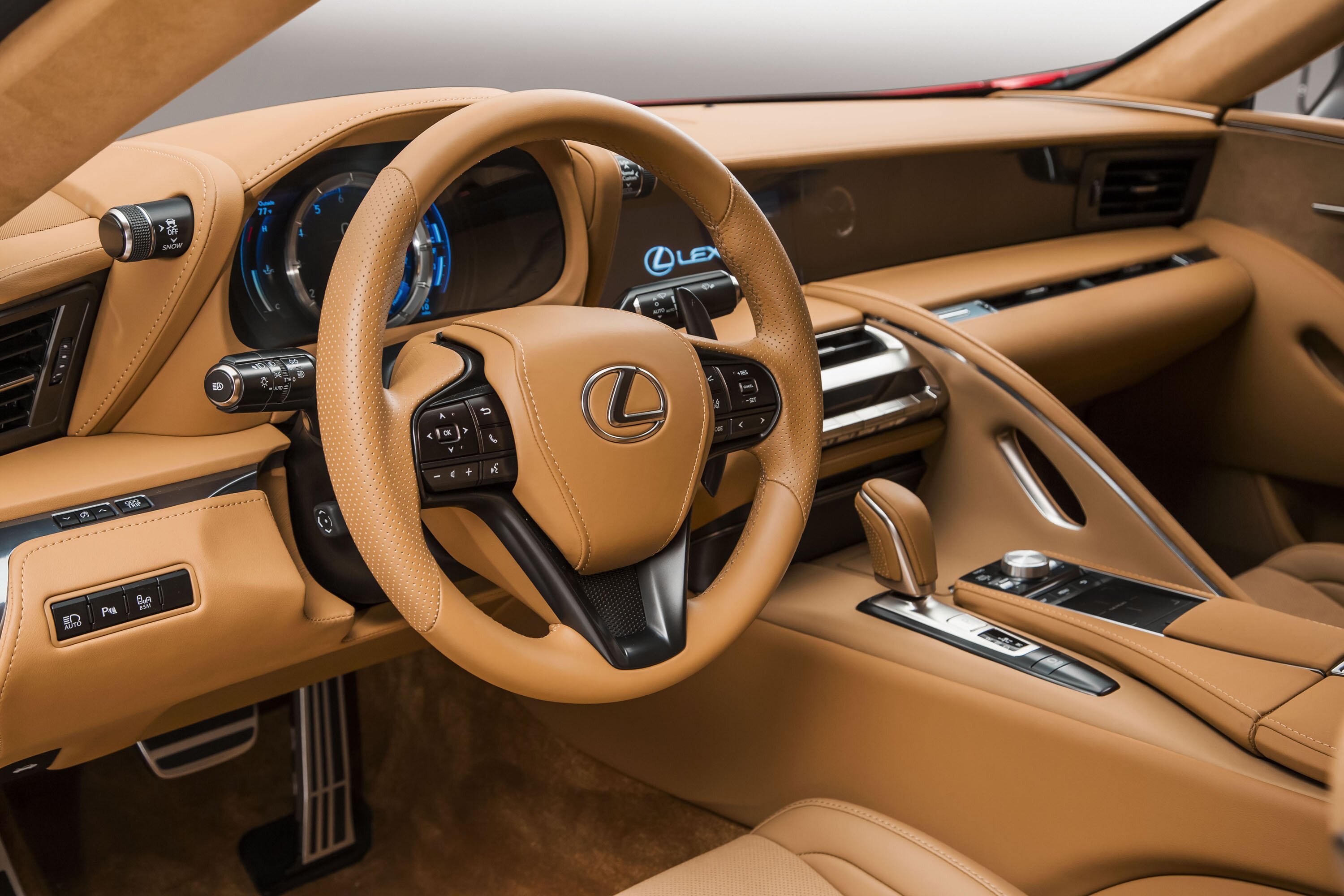 The interior of the Lexus LC 500 is a beautiful amalgam of leather, aluminium and cutting edge tech